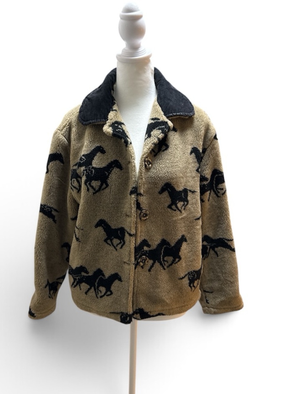 Tsunami Sport Horse Motif Fleece Jacket in Tan and Black-S See Measurements